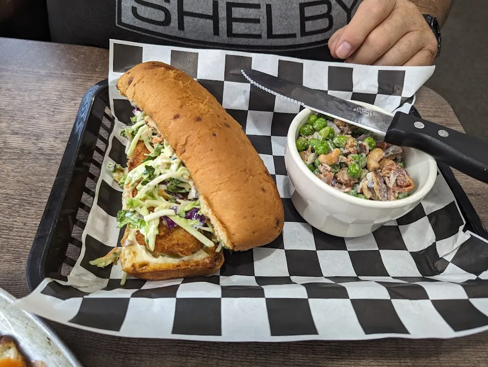 Poorbo Sandwich and Pea Salad